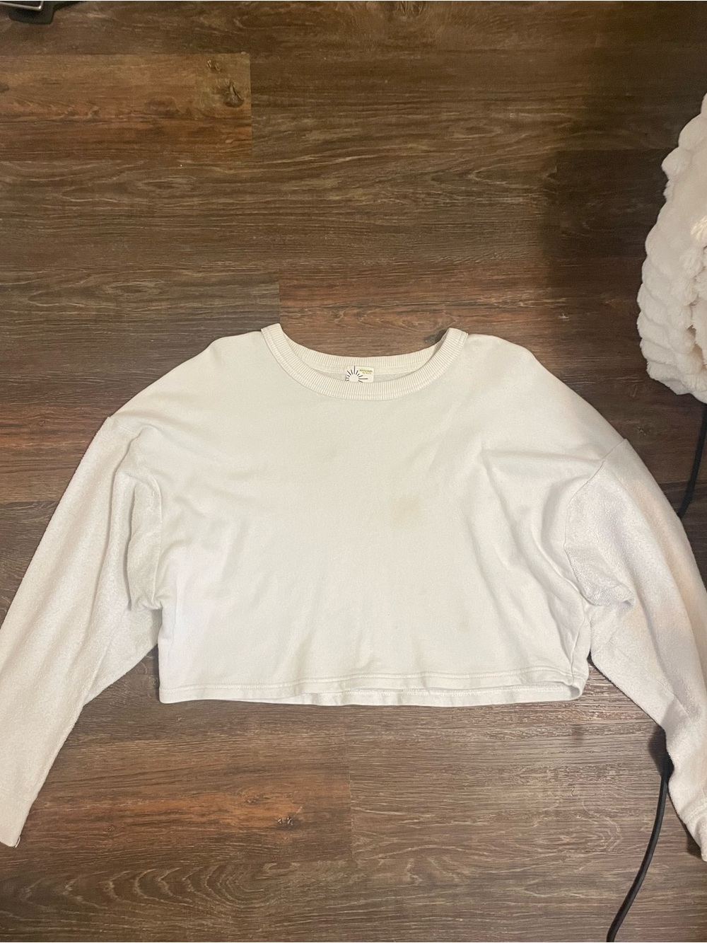 Aerie Cropped Long-Sleeve Crewneck Top - White